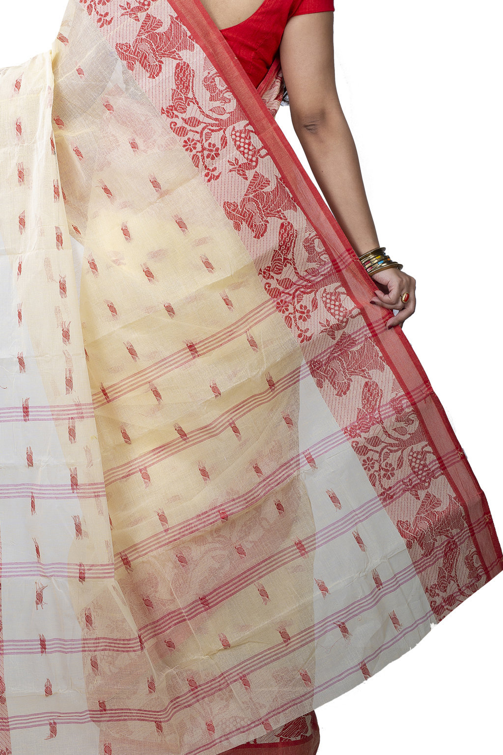 Off-White Pure Cotton ParSakuntala Tant Saree (533)